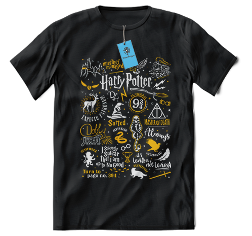 FRANELA HARRY POTTER - COLLAGE ELEMNTOS BLACK-YELLOW